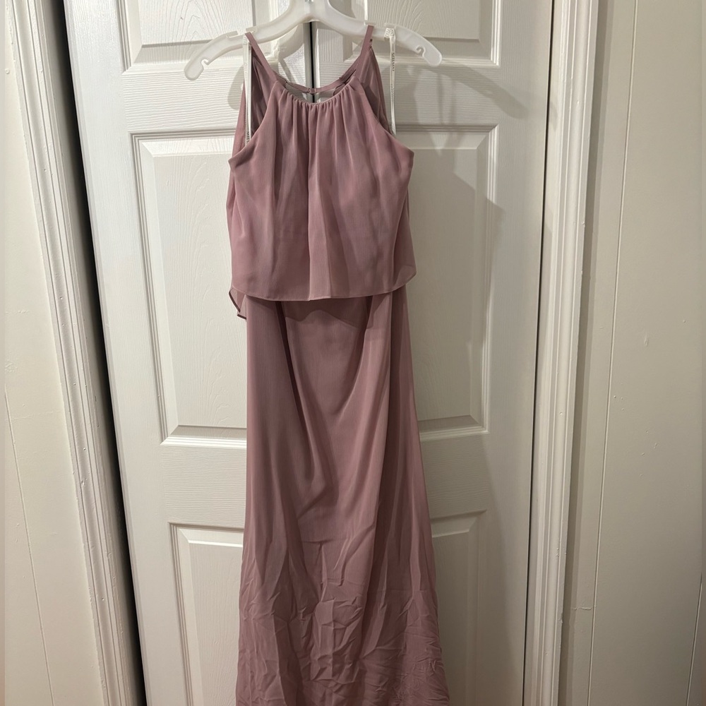David's Bridal Dusty Rose Mauve Halter Maxi Dress